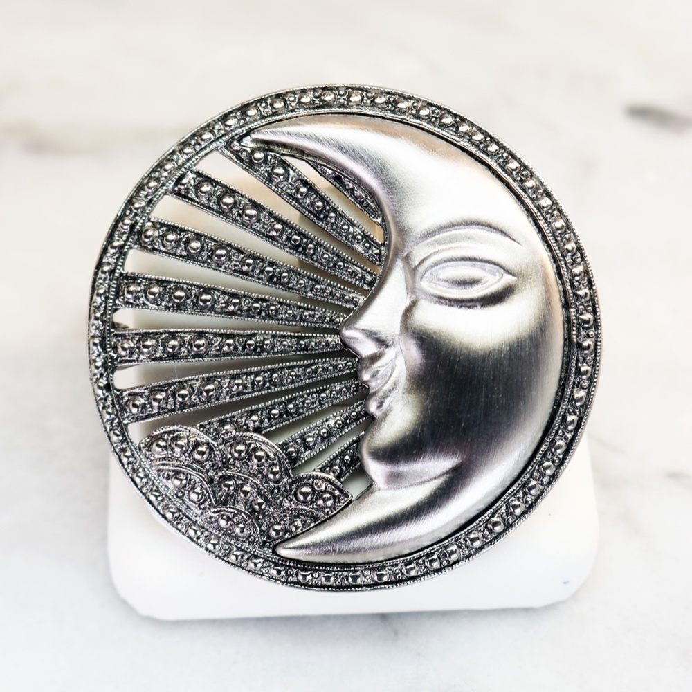 Tona Crescent Moon in Marcasite & Brushed Silver